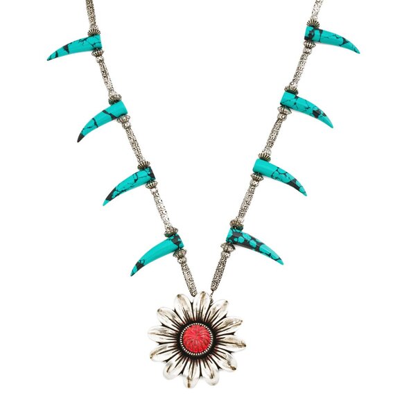 GUCCI NECKLACE MARMONT FLOWER TURQUOISE HORNS STERLING SILVER - Picture 8 of 13